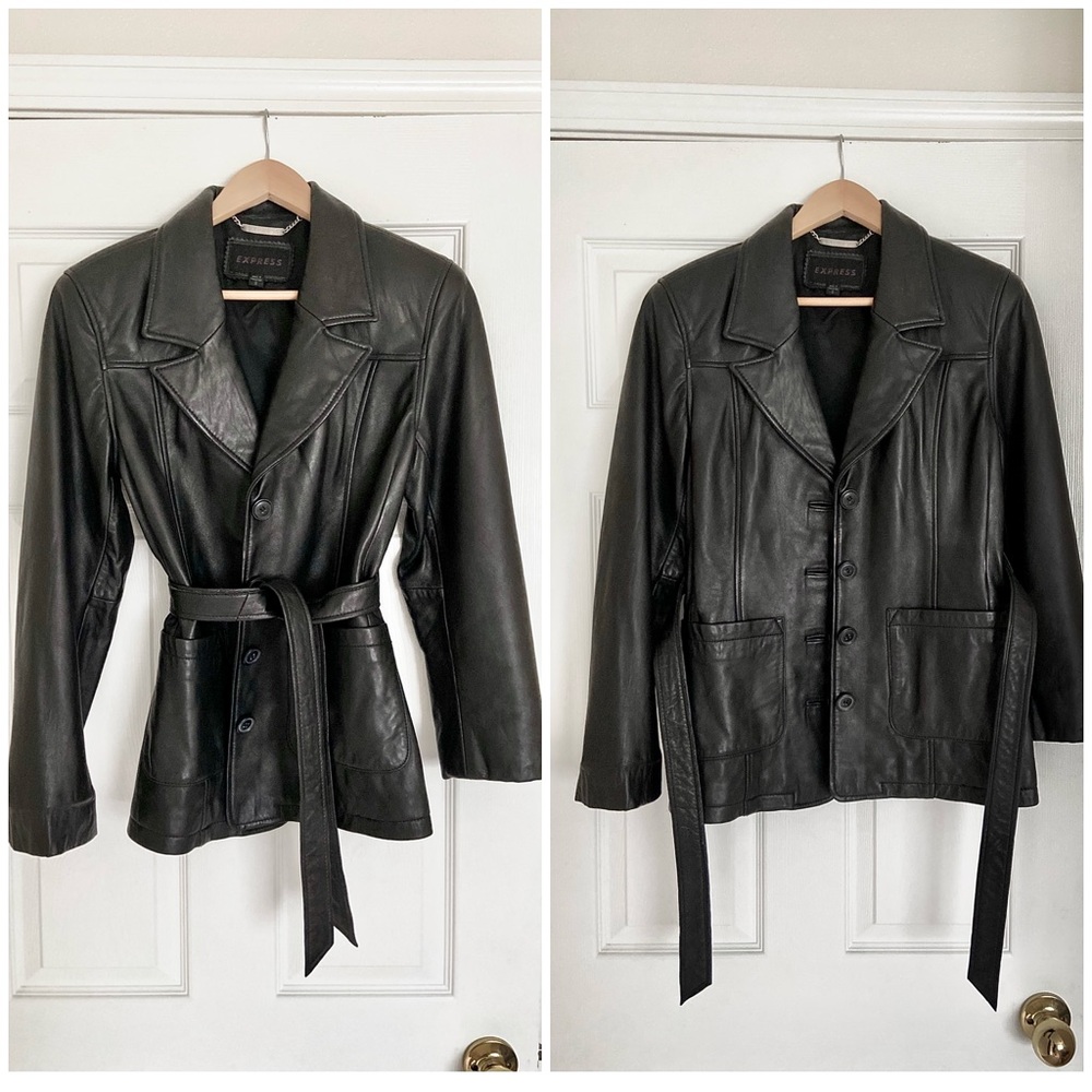 Express- Vintage Black Leather Jacket. Women’s Size Small